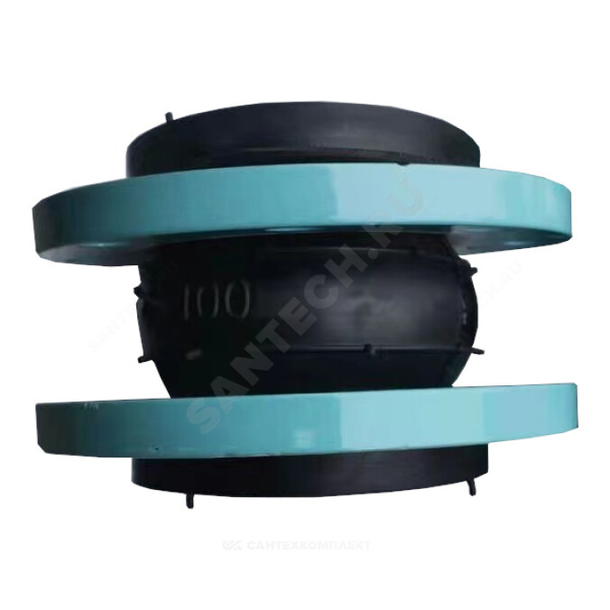 Компенсатор резиновый антивибрационный EPDM Ду 100 Ру10/16 фл с эпоксидным покрытием L=150мм сжатие/растяжение 20/12 мм RMCX