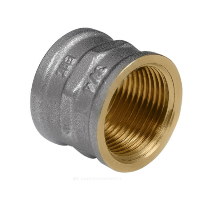 Муфта латунь никель Ду 15 (1/2") ВР/ВР 9018 ГОСТ 32585-2013 Aquasfera 9018-01