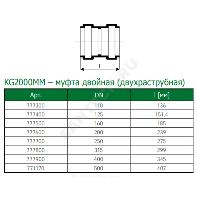 Муфта PP-MD двухраструбная зелёная KG2000 KG2000MM Дн 315 б/нап в/к Ostendorf 777800