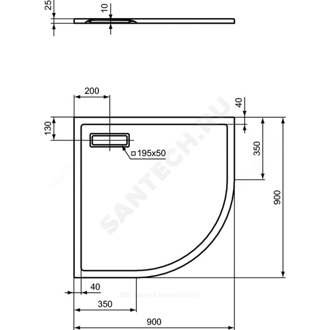 Поддон душевой акрил четверть круга ULTRAFLAT NEW 900х900х25 Ideal Standard T449201