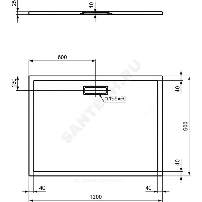 Поддон душевой акрил прямоугольный ULTRAFLAT NEW 1200х900х25 Ideal Standard T448301