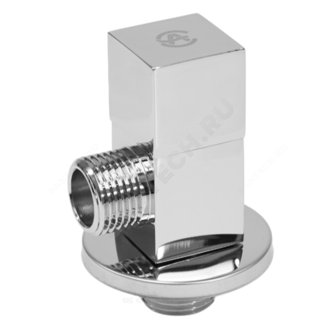 Клапан (вентиль) латунь бытовой хром угловой с отражателем 1078 G1/2"х3/4" Ру16 НР маховик квадратный Aquasfera 1078-02