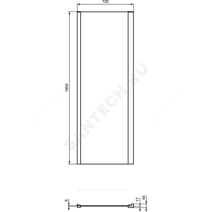 Стенка душевая CONNECT 2 боковая 750х1950 мм алюминиевый профиль Ideal Standard K9298V3