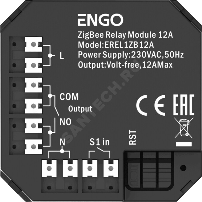 Модуль реле ZigBee 12А/230В NO-COM ENGO EREL-12ZB